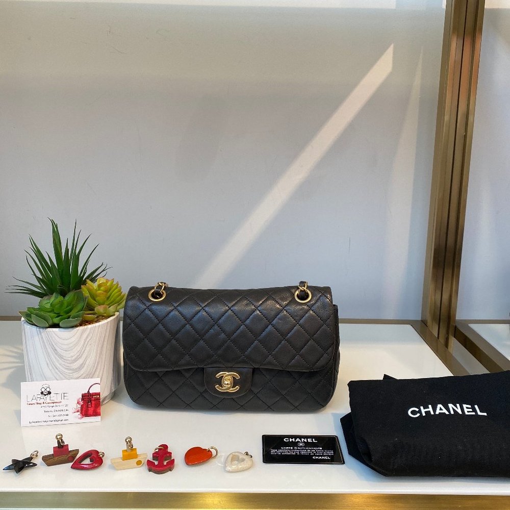 Chanel Lambskin Black Flap Bag with Charm